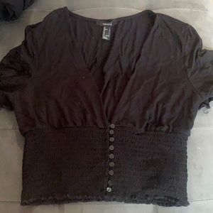 Forever 21 - Black V Neck Button Front Crop Top